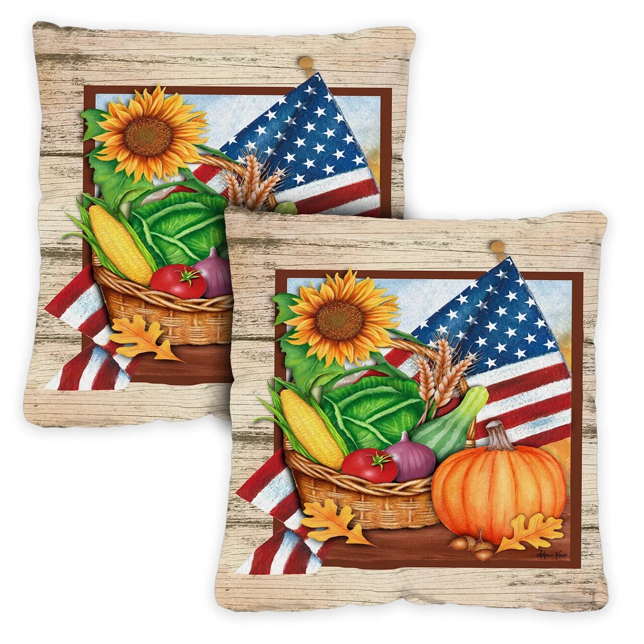 Toland Home Garden Set of 2 Americana Fall Harvest Outdoor Patio Throw Pillow Covers 18”